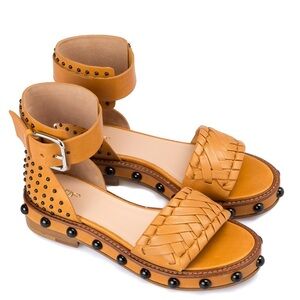 Valentino Garavani Red Leather Strappy Sandals Brown Studded Size 39 US 9 Brown